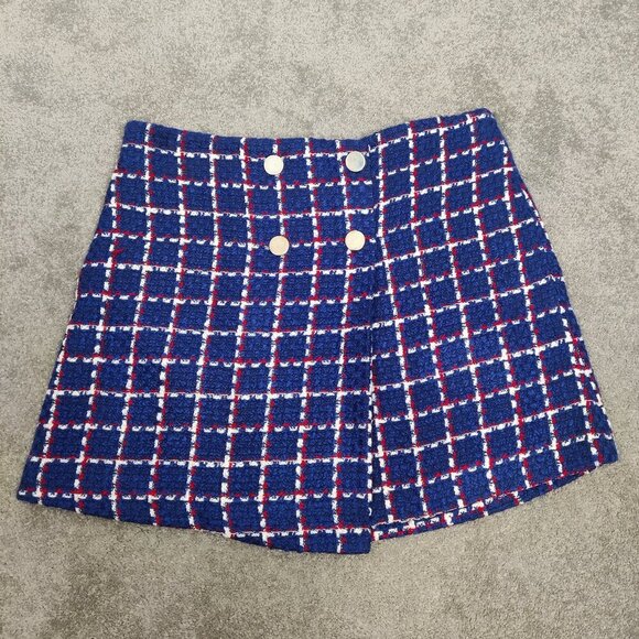 MNG Women's Tweed Mini Skirt Blue Size Large NEW Nautical Old Money Quiet Luxury - Picture 7 of 12